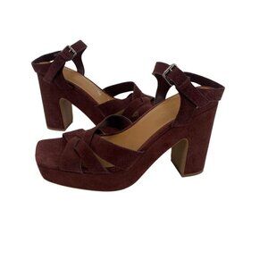 Splendid Womens Size 10 Piper Suede Platform Heeled Sandals Raisin Strappy Boho